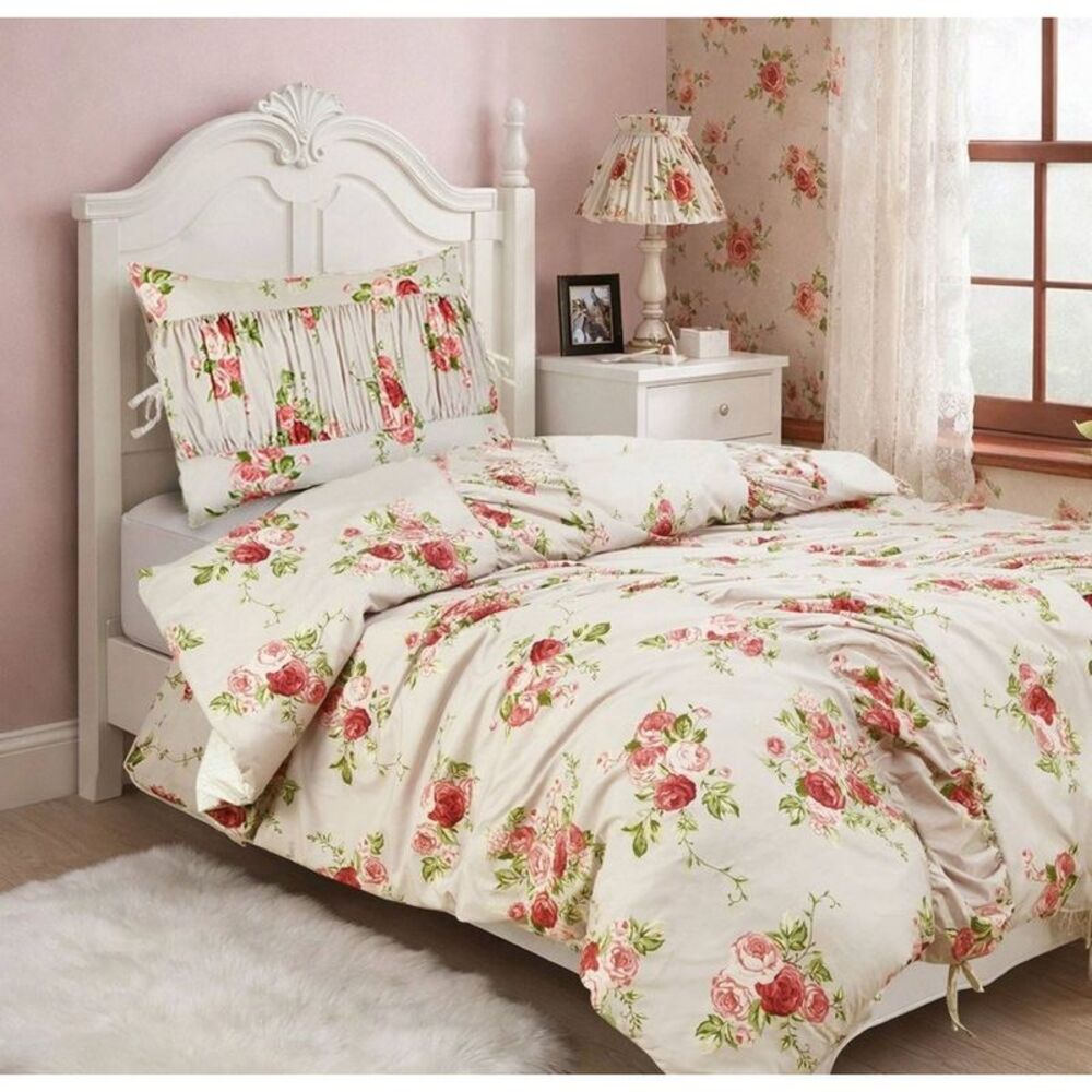 Twin Ruched Comforter Set Pink Floral